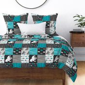 Patchwork Horses - teal, black, grey - rotated