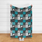 Patchwork Horses - teal, black, grey - rotated