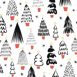 Christmas Trees Black White Red