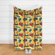 Abstract Shapes Collage Kids Brown Yellow Teal