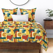 Abstract Shapes Collage Kids Brown Yellow Teal