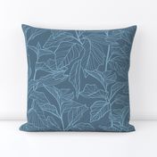 Leaves Line Drawing - Dark Cornflower Blue