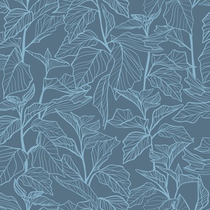 Leaves Line Drawing - Dark Cornflower Blue