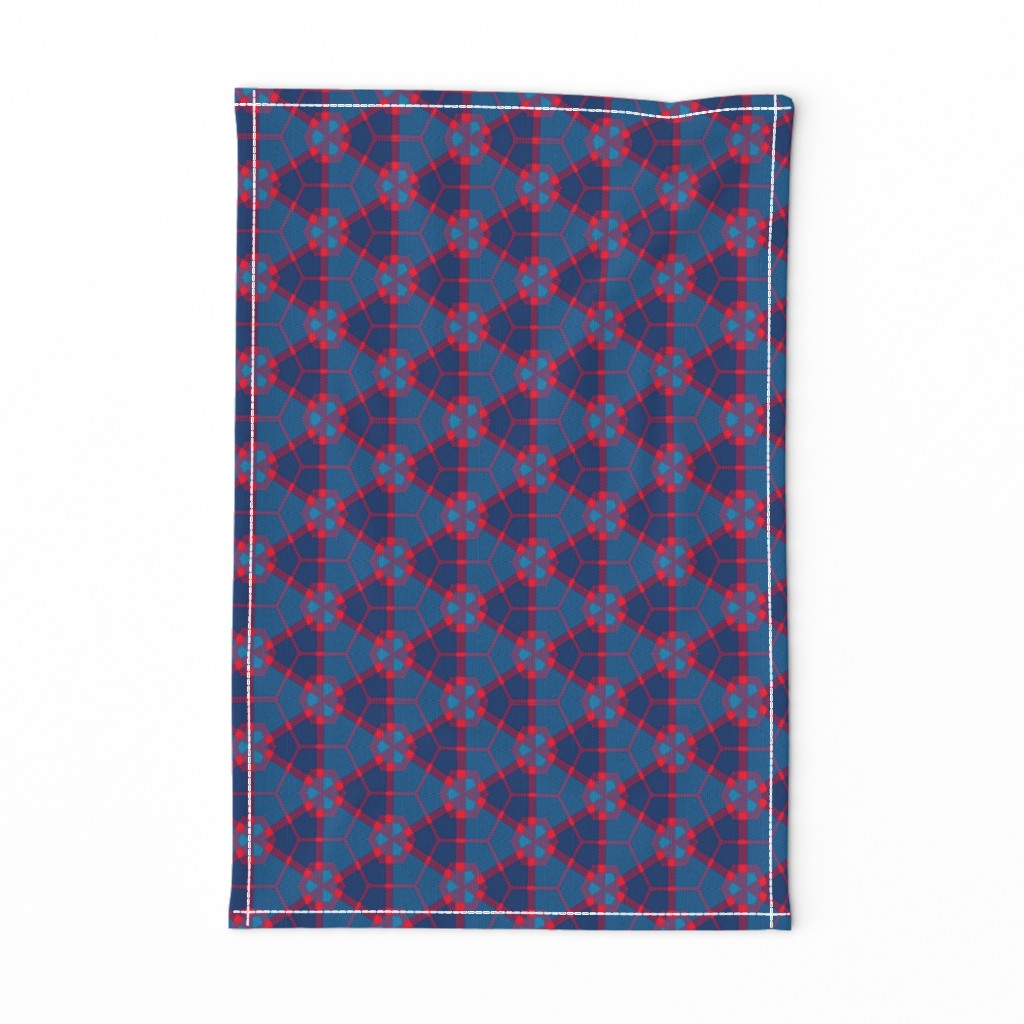 Traingles and Hexagon Repeating Shapes Navy Blue Red Gray Mod Plaid 