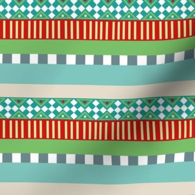 Mexican Blanket Pattern - Green Blue Red
