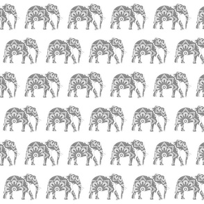 Elephant Mandala Gray and White