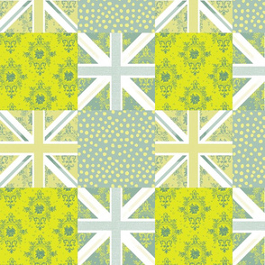 Cute Union Jack citrus green cheater quilt by Mount Vic and Me