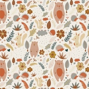 Autumn Forest Hedgehog Bear Fox Earth tones