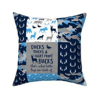 Ducks, Trucks, and Eight Point bucks - patchwork - woodland wholecloth - camo (blue, navy, grey) duck & buck C19BS