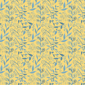 Olive branches blue on yellow