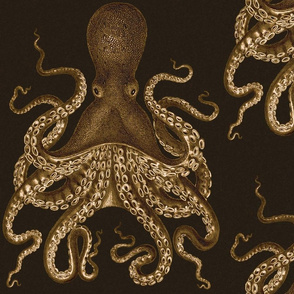 Octopus Oasis Sepia on Black Medium