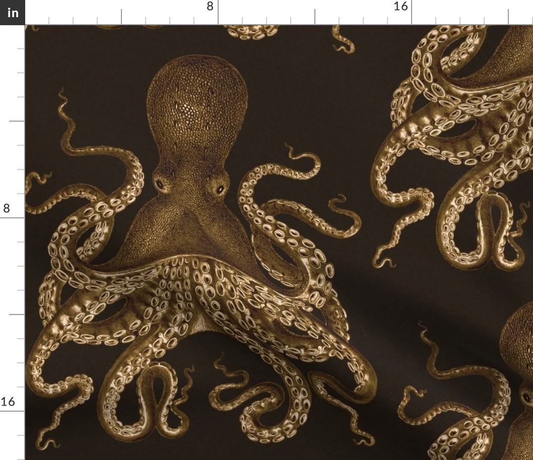 Octopus Oasis Sepia on Black Medium