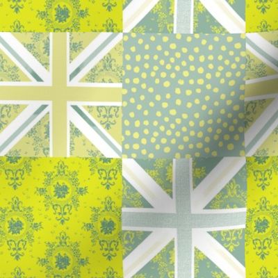 Cute Union Jack citrus green small cheater quilt by Mount Vic and Me