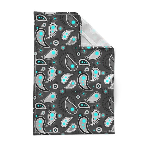 Paisley Punch #2 - turquoise on charcoal  - large