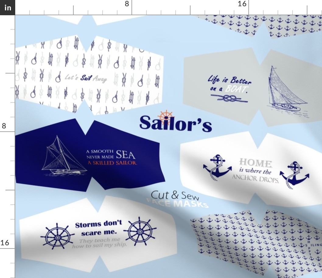 Sailor's Face Masks Blue grey white sailboats anchors wheels knots