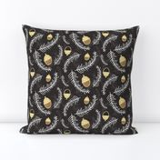 Holiday Floral Acorn Charcoal #Holiday #Christmas