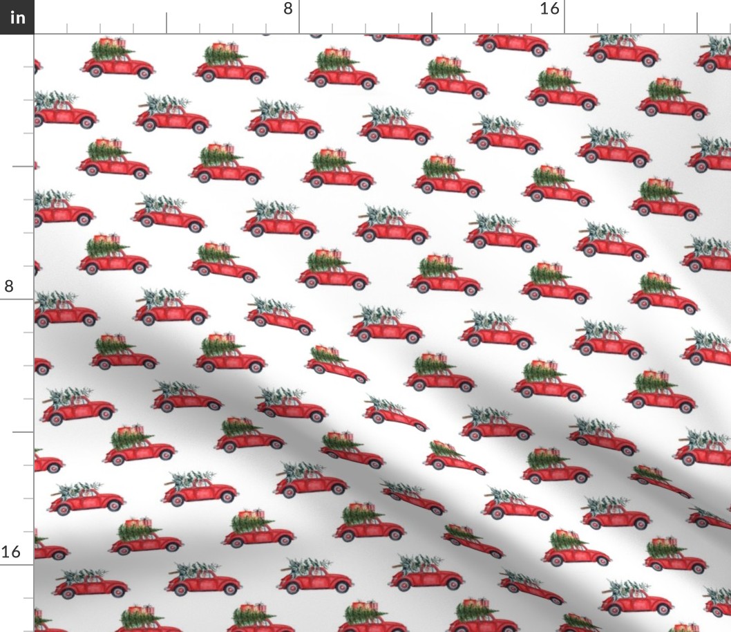 3" Holiday Christmas Tree Car and dachshund in Woodland, christmas fabric,dachshund dog fabric 3