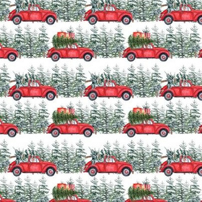 3"  Holiday Christmas Tree Car and dachshund in Woodland, christmas fabric,dachshund dog fabric 1