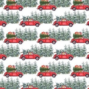 3" Holiday Christmas Tree Car and Corgi in Woodland, christmas fabric,corgi dog fabric 1