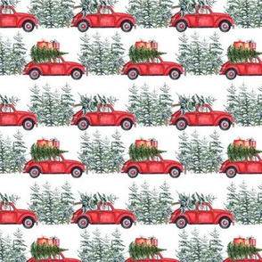 3" Holiday Christmas Tree Car and dachshund in Woodland, christmas fabric,dachshund dog fabric 2
