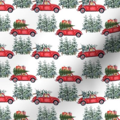 3"  Holiday Christmas Tree Car and Corgi in Woodland, christmas fabric,corgi dog fabric 2