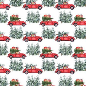 3"  Holiday Christmas Tree Car and Corgi in Woodland, christmas fabric,corgi dog fabric 2