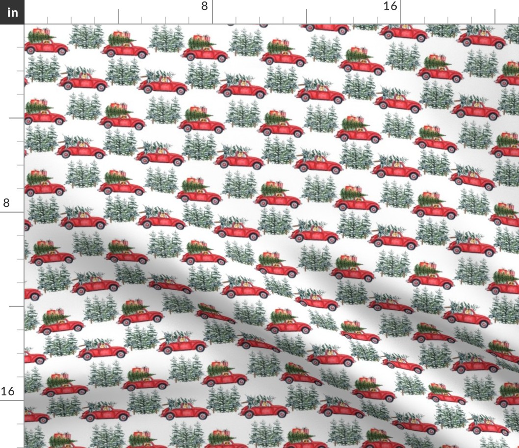 3"  Holiday Christmas Tree Car and Corgi in Woodland, christmas fabric,corgi dog fabric 2