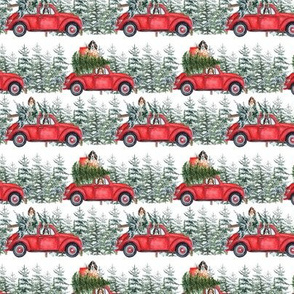 3" Holiday Christmas Tree Car and cocker spaniels in Woodland, christmas fabric, cocker dog fabric 3