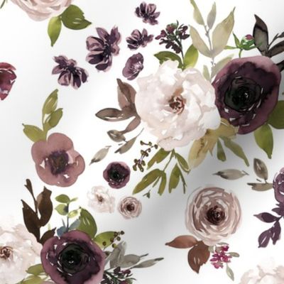 Dusty Plum Florals Fall // White
