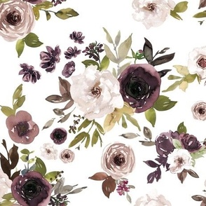 Dusty Plum Florals Fall // White