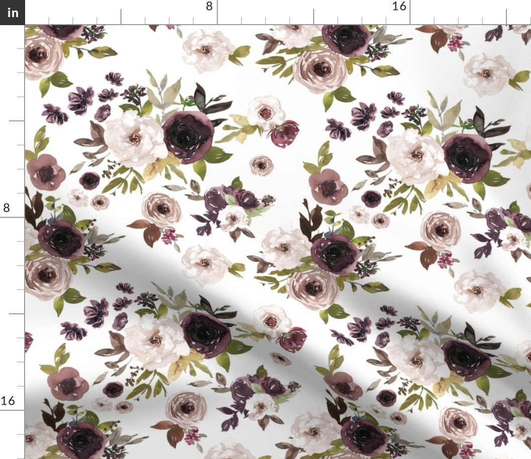 Dusty Plum Florals Fall // White