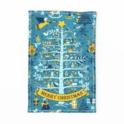merry christmas tea towels (blue yellow)