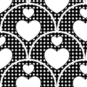 Scallops, Love and Domino Dots / Black - White Double  Hearts