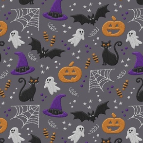 Halloween embroidery grey orange purple