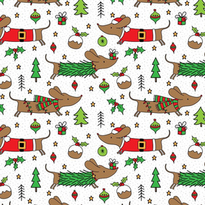 Dachshund Christmas on white - small scale