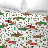 Dachshund Christmas on white -large scale