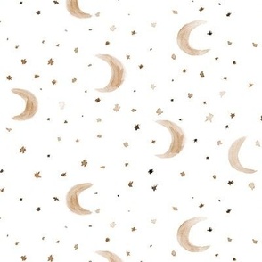 Moons and stars in earthy colors • boho watercolor for nursery