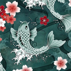 Koi sakura blossom in green - Large scale