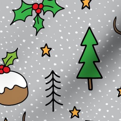 Dachshund Christmas on light grey -large scale