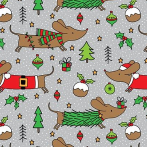 Dachshund Christmas on light grey - extra small scale