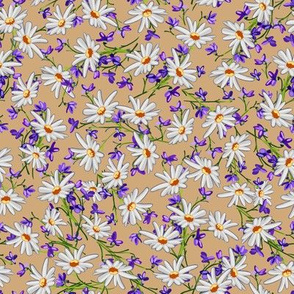 Ditsy  Daisies + Violets | Golden Tan