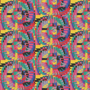 colorful kaleidoscope, small scale, blue green pink red lavender gray brown yellow