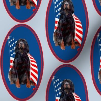 Gordon setter and flag