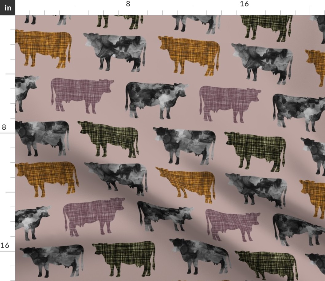 44-1 // watercolor cows + heather, olive green, 19-16