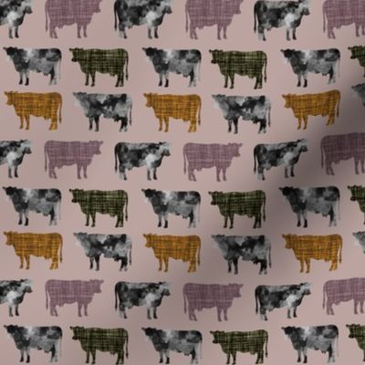 44-1 // small watercolor cows + heather, olive green, 19-16