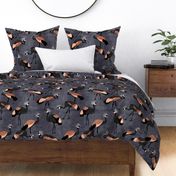 Jumbo Crowned Cranes - copper pink & midnight blue