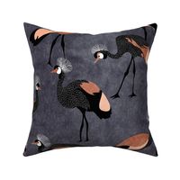 Jumbo Crowned Cranes - copper pink & midnight blue