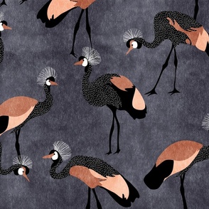 Jumbo Crowned Cranes - copper pink & midnight blue