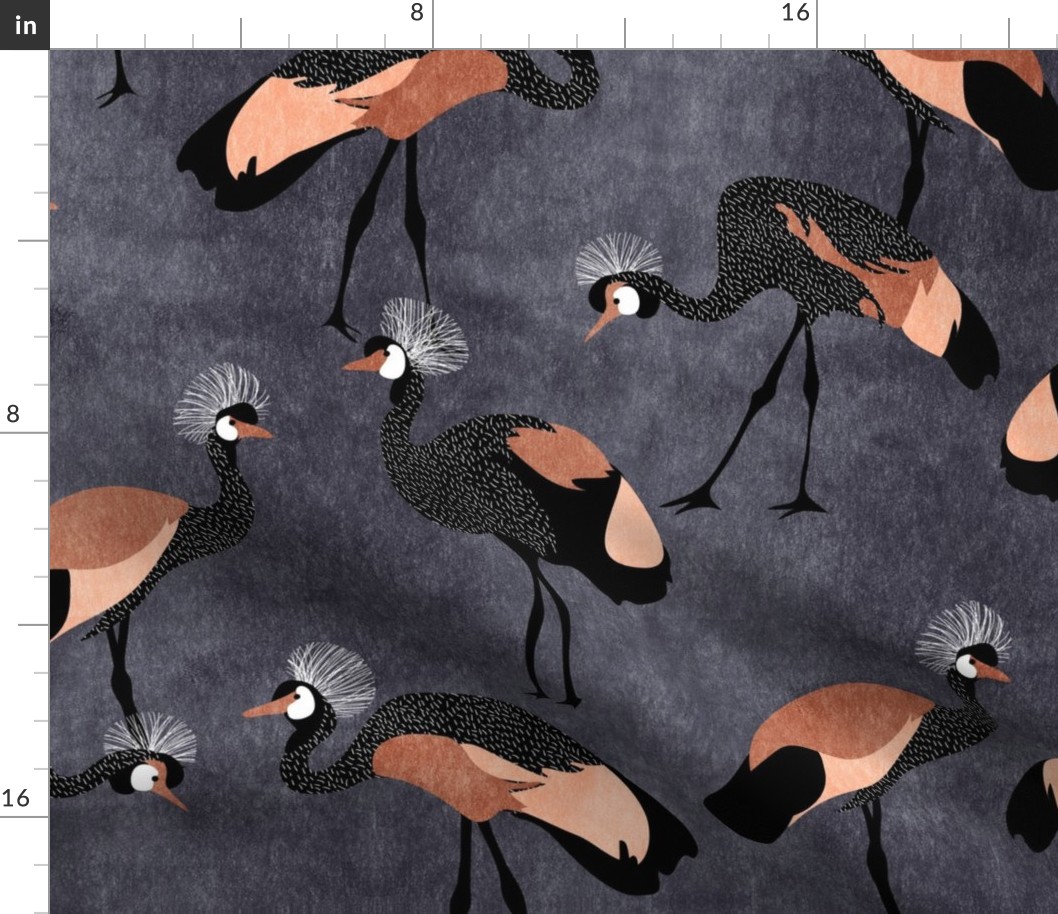 Jumbo Crowned Cranes - copper pink & midnight blue