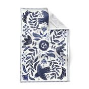 Folksy birds tea towel (indigo)